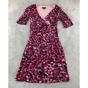 Connected Apparel Womens Pink Purple Abstract Dot Faux Wrap Ruched Dress Size 12